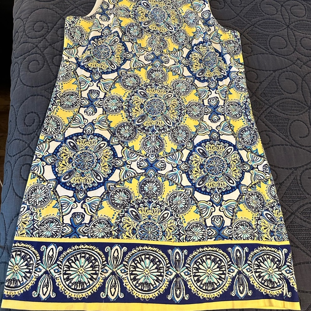 London Times Yellow and Blue Halter Sheath Mini Dress